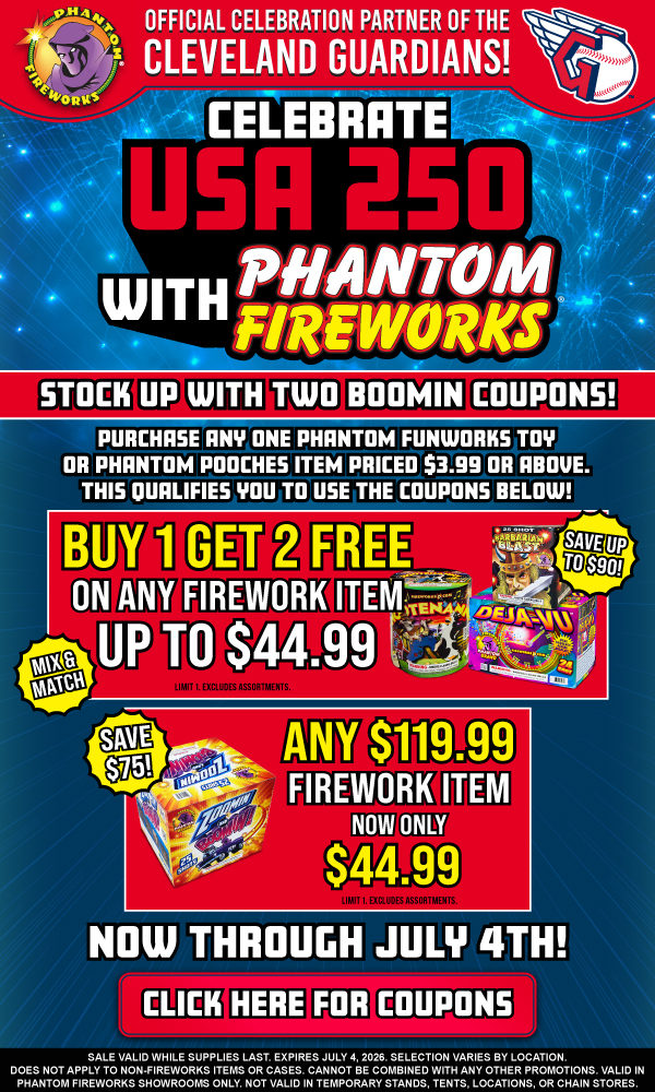 Phantom Fireworks — The Official Celebration Partner of the Cleveland Guardians — Celebrate USA 250 with Phantom Fireworks