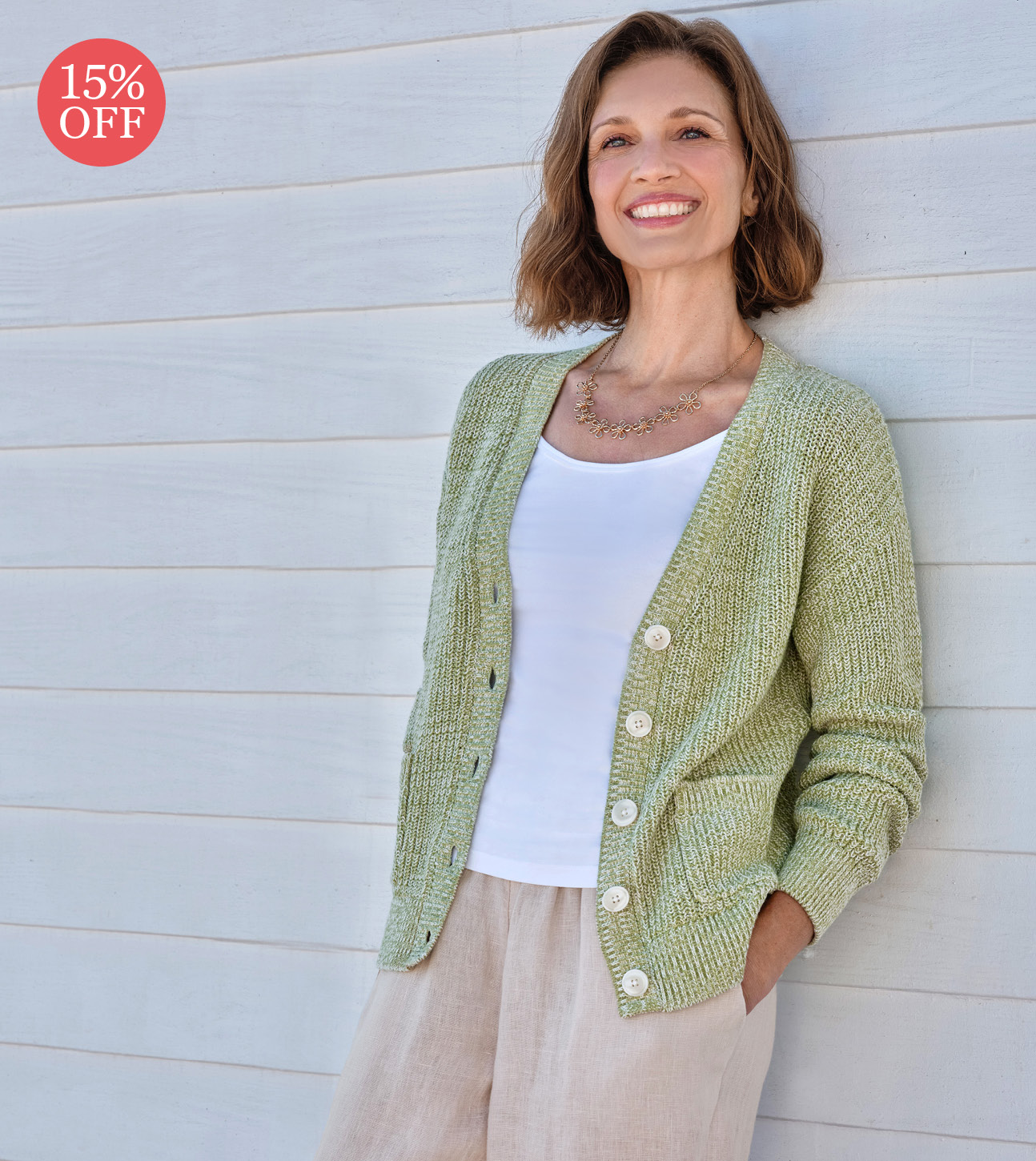 Cotton Twist V Neck Cardigan