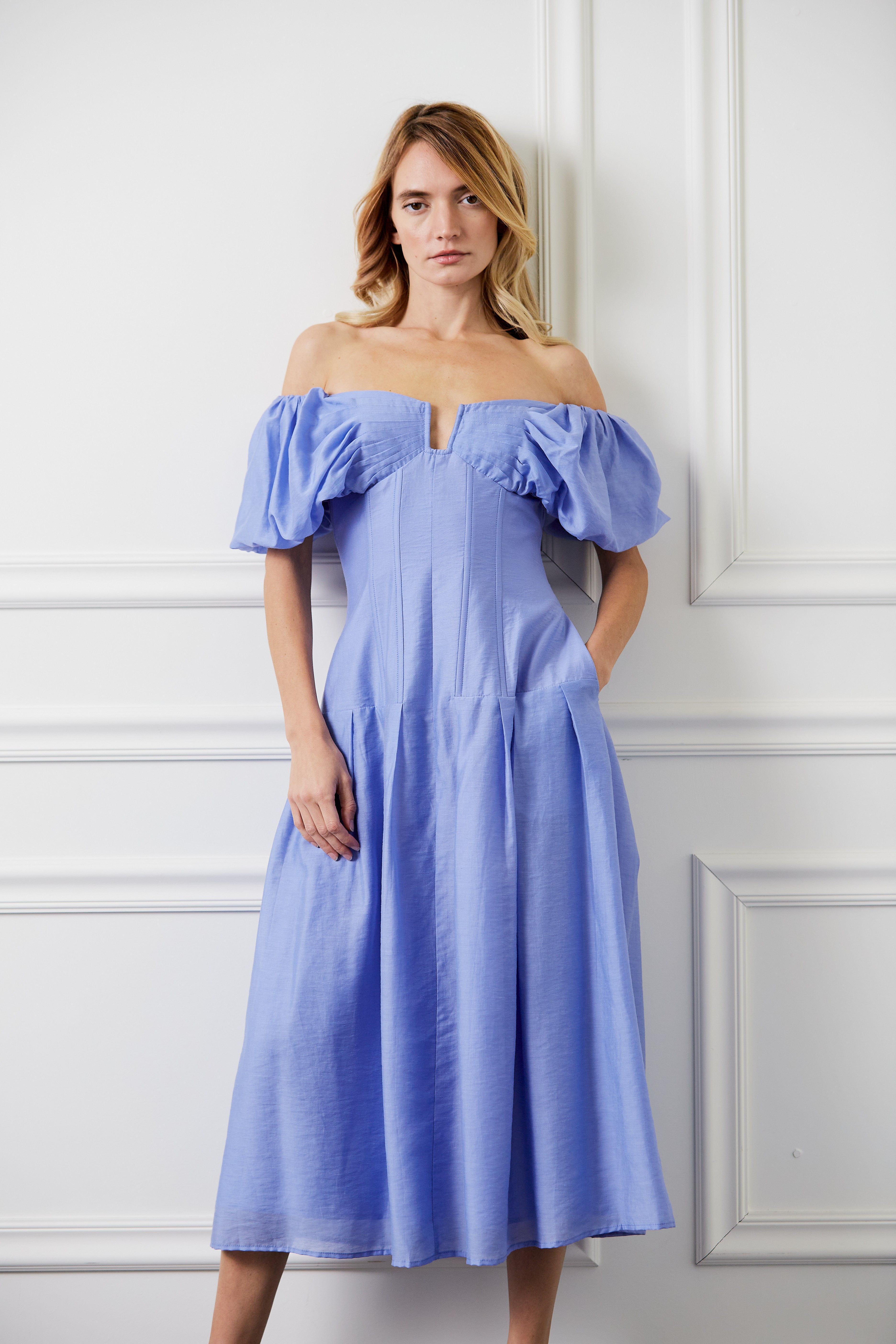 Image of Lottie Puff Sleeve Off-Shoulder Midi Dress