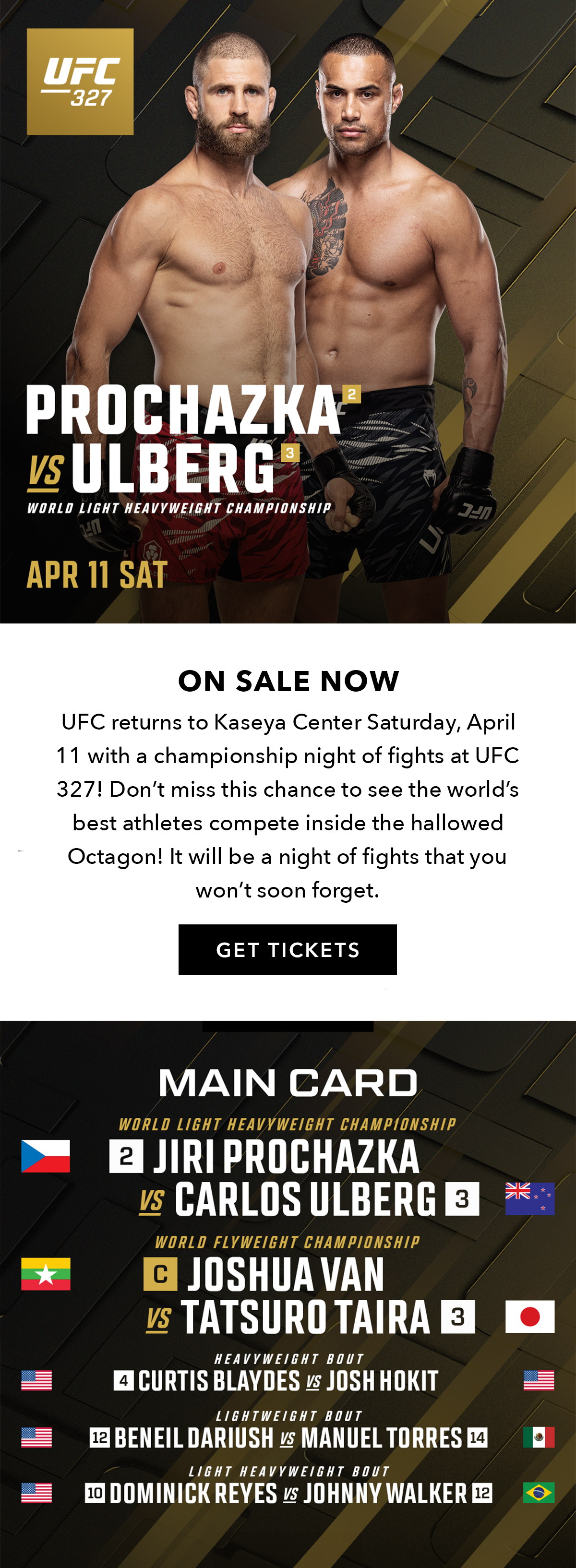 UFC | Saturday, April 11, 2026 | Get Tickets