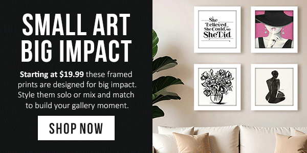 Small Art, Big Impact: Starting at $19.99 these framed prints are designed for big impact. Style them solor or mix and match to build your gallery moment.