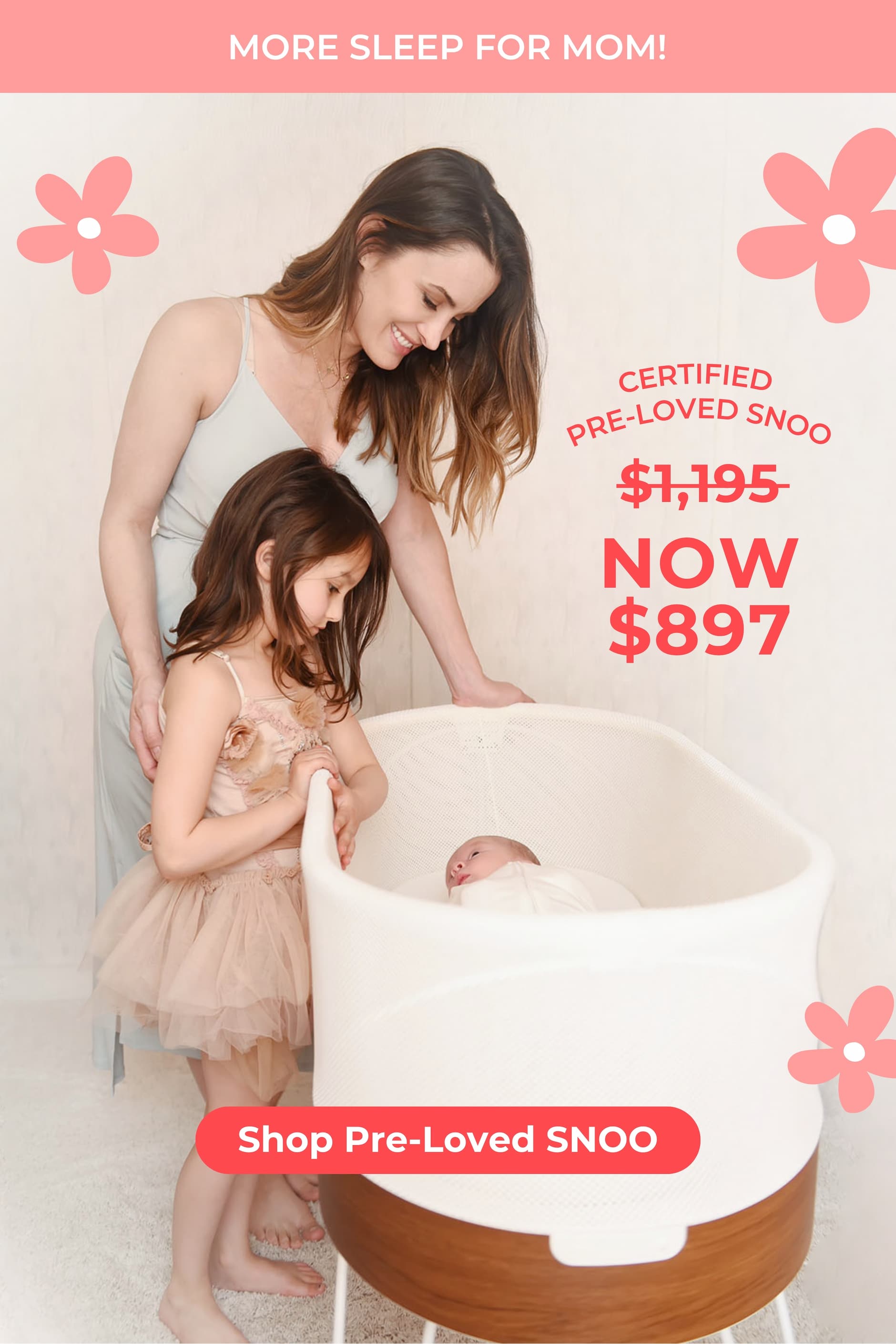 More Sleep for Mom! Certified Pre-Loved SNOO. NOW $897. Shop Pre-Loved SNOO 