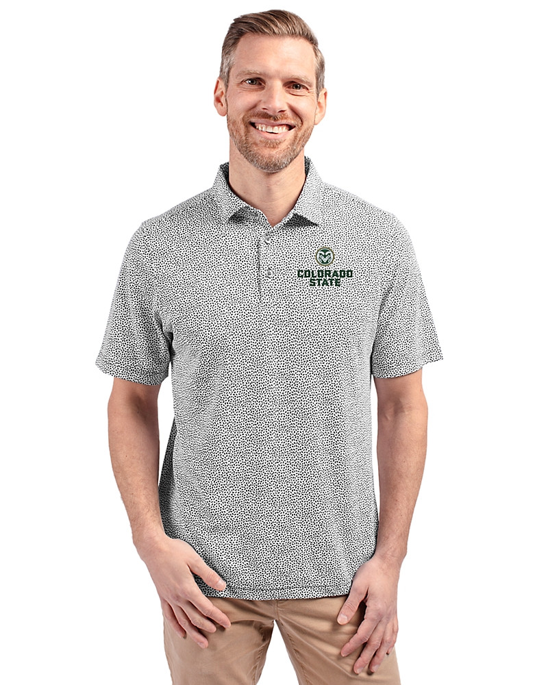 Image of Colorado State Rams Cutter & Buck Virtue Recycled Botanical Print Featherlight Pique Mens  Polo