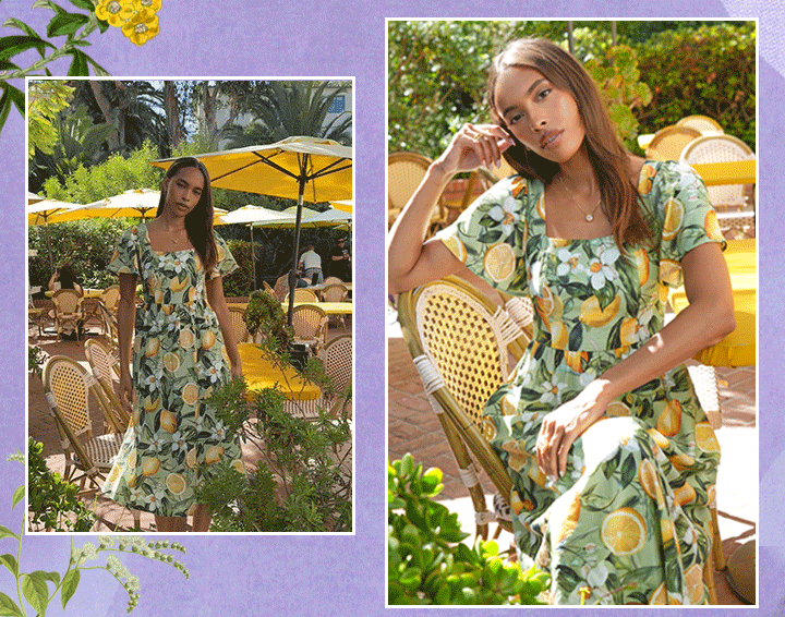 Kailany Bubble Sleeve Lemon Midi Dress