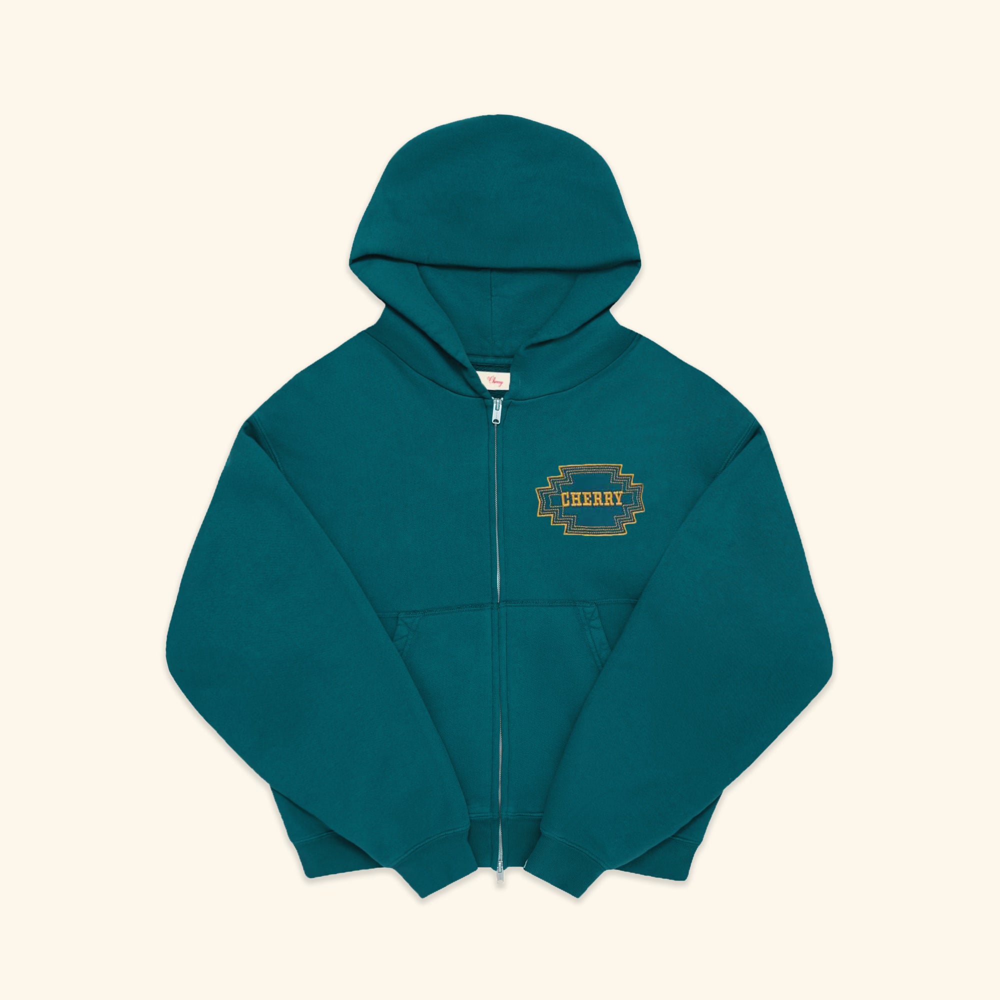 Image of Embroidered Navajo Zip Up Hoodie (Emerald)