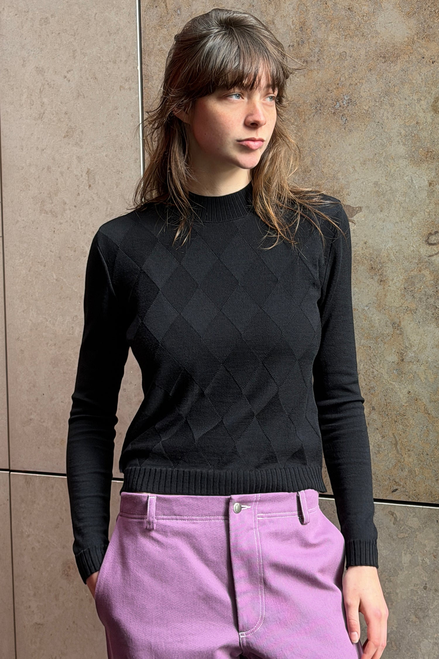 DIAMOND MERINO JUMPER IN BLACK, AW26