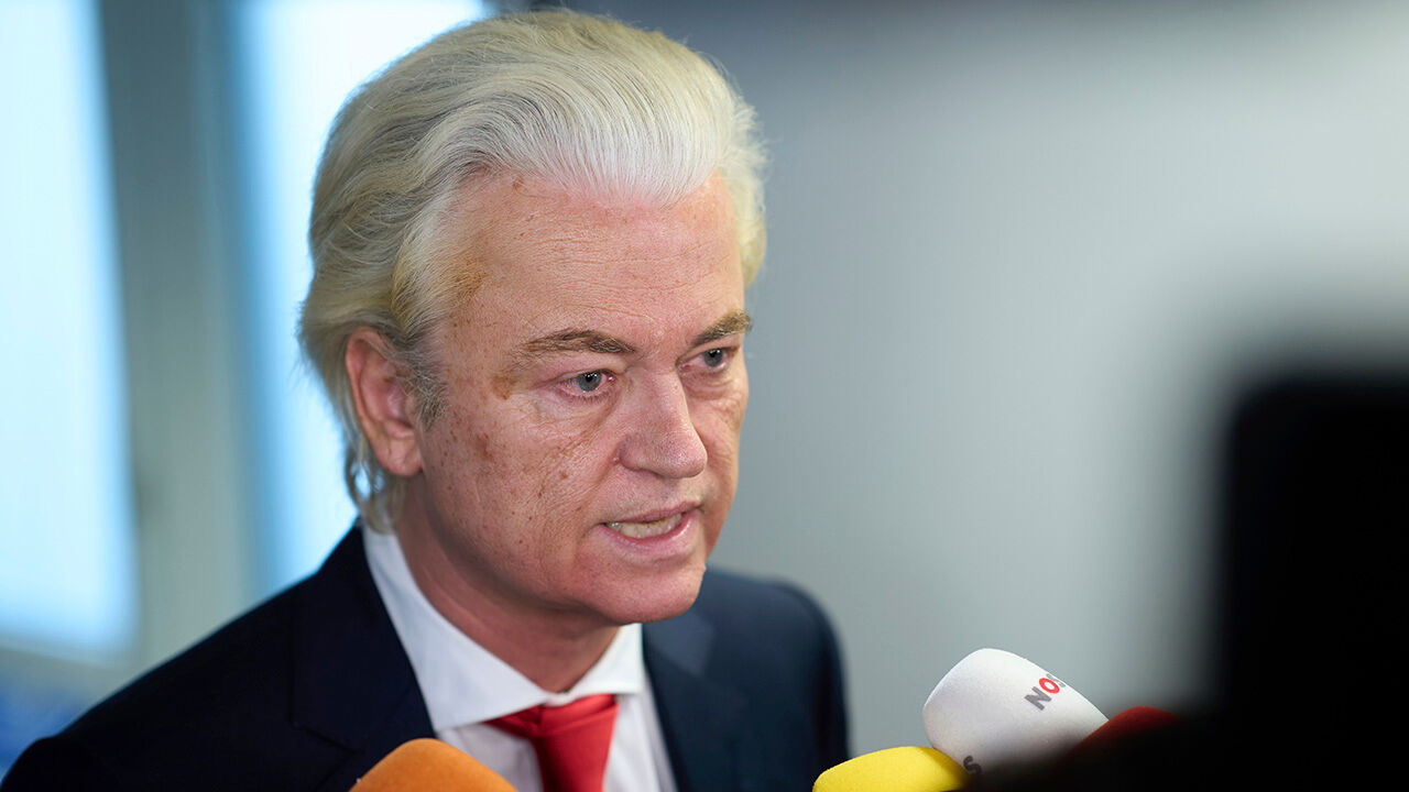 Far-right lawmaker Geert Wilders talks to the media after pulling his party out of the four-party Dutch coalition in The Hague, Netherlands