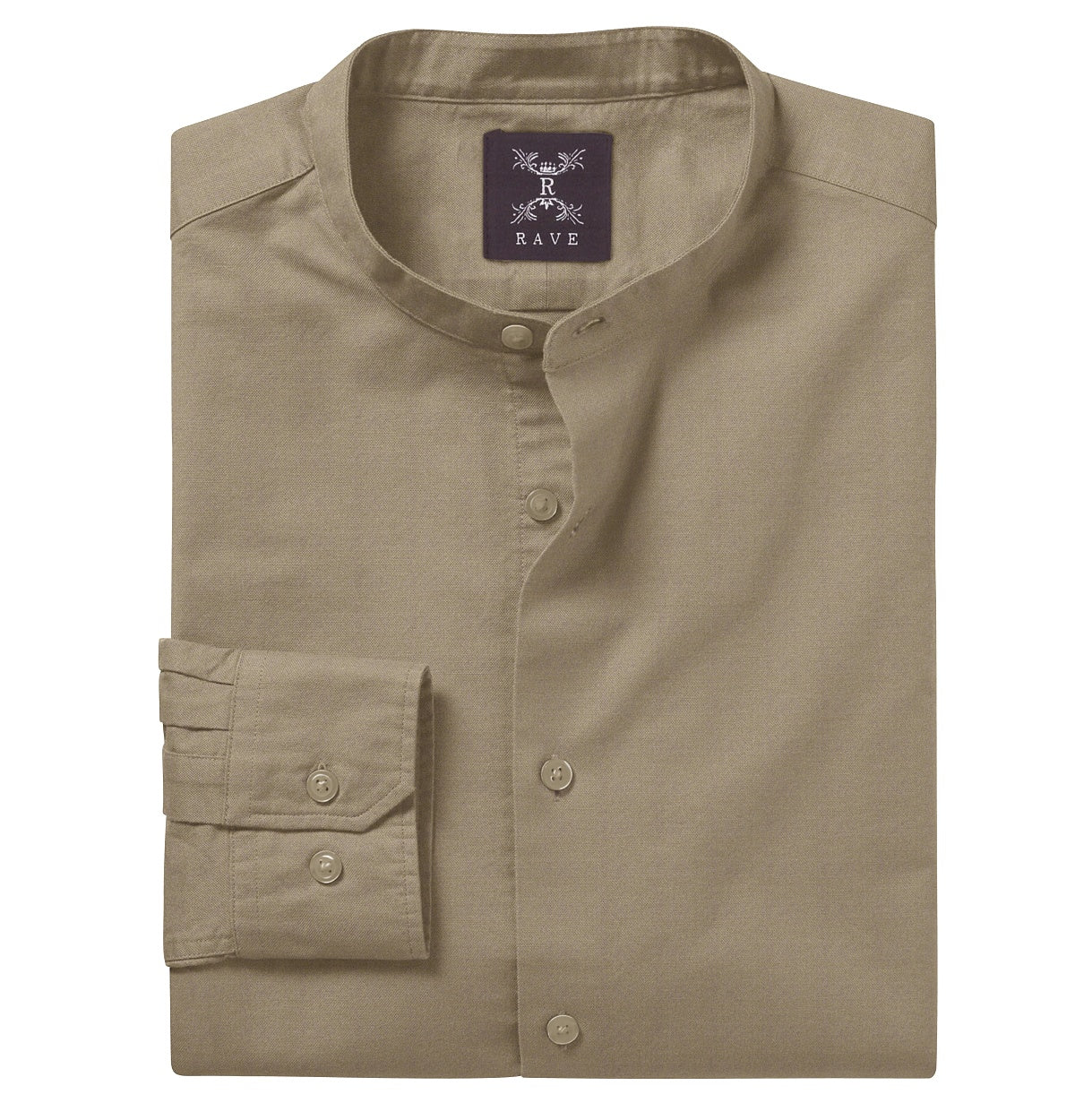 Image of Wrinkle-Resistant - Band Collar - Long Sleeve - Stone