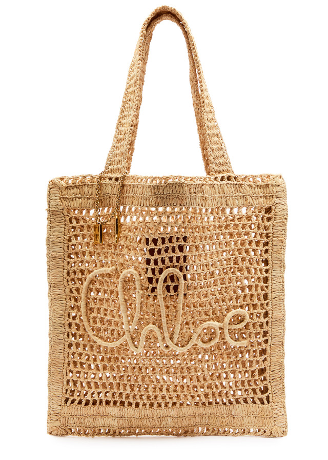 CHLOE Summer Banana logo raffia tote
