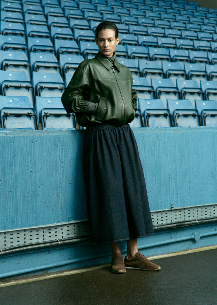 Khaki Frida Leather Bomber Jacket