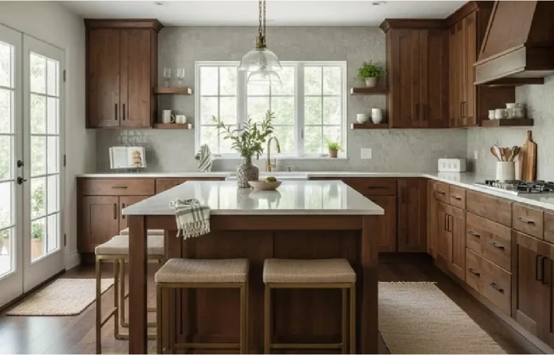 Kitchen with Dark Hickory Shaker cabinets