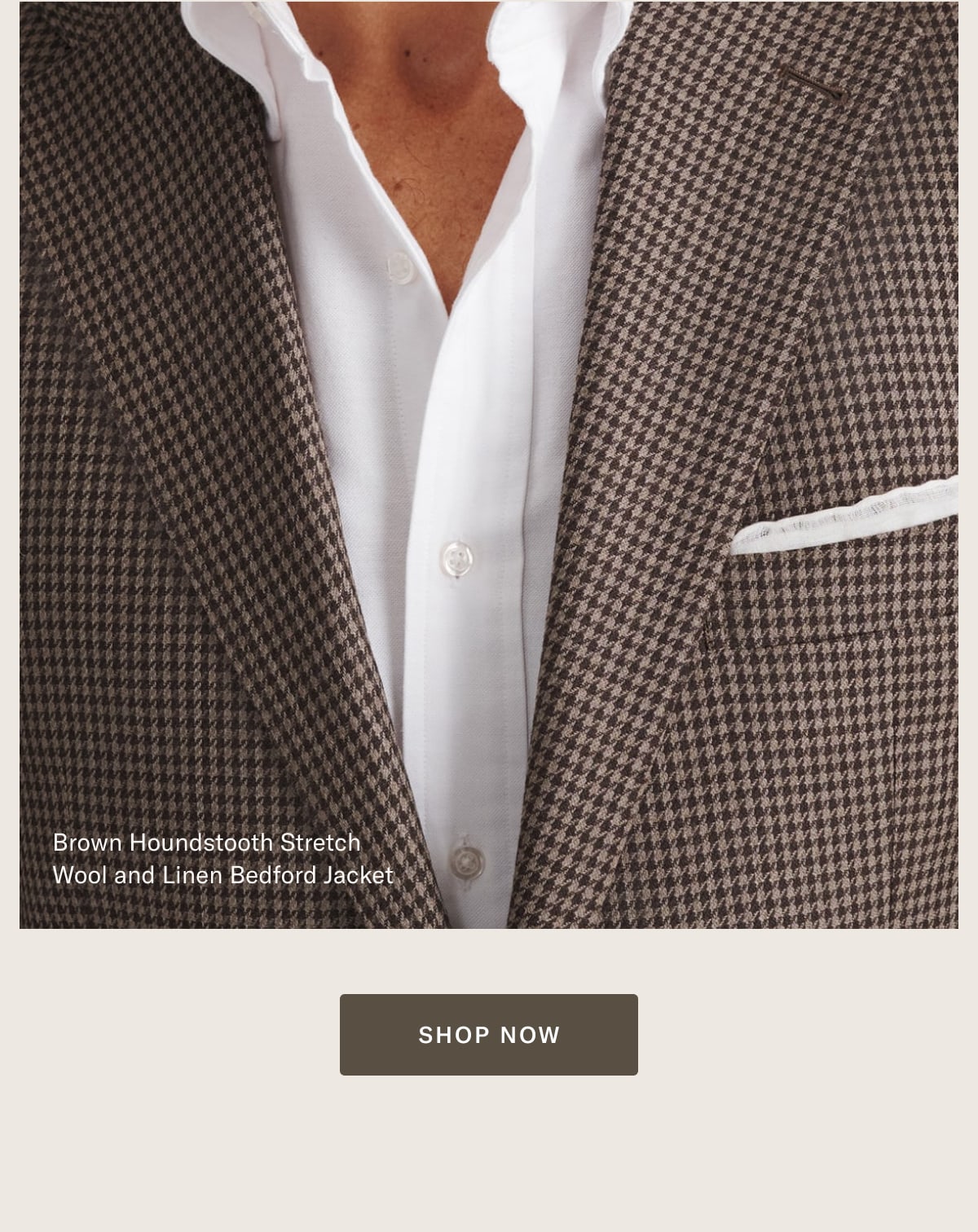 Brown Houndstooth Stretch Wool and Linen Bedford Jacket