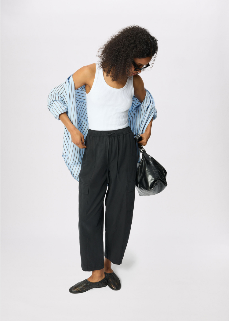 Washed Black Utility Cotton Barrel Trouser