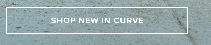 White "SHOP NEW IN CURVE" text centered on a pale blue-grey textured banner with a crisp white border. Click to discover new curve collection arrivals.