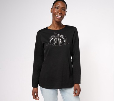 Quacker Factory Elegant Pumpkin Long Sleeve Top