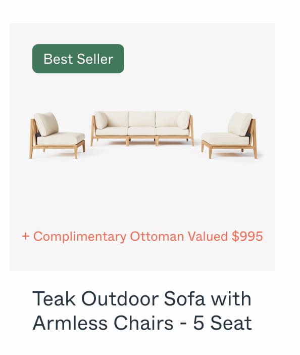Teak Outdoor Sofa with Armless Chairs - 5 Seat