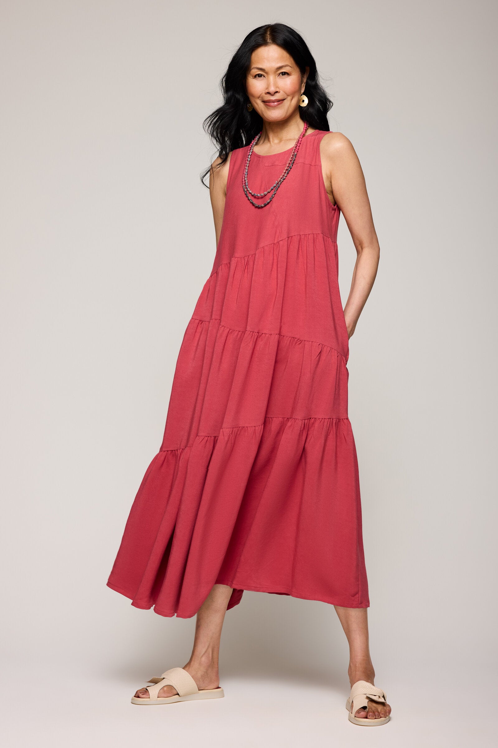 Image of Sandwashed Pebble Idras Dress - Coral Rose