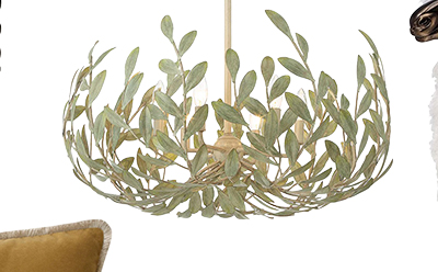 Liora Updated Traditional Champagne Green Leaf Steel Chandelier