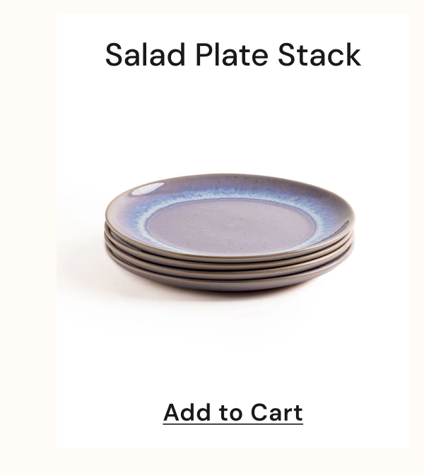 Stack of salad plates in shades of blue and gray.
