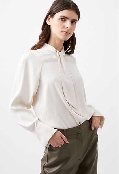 Crepe Tie Neck Blouse
