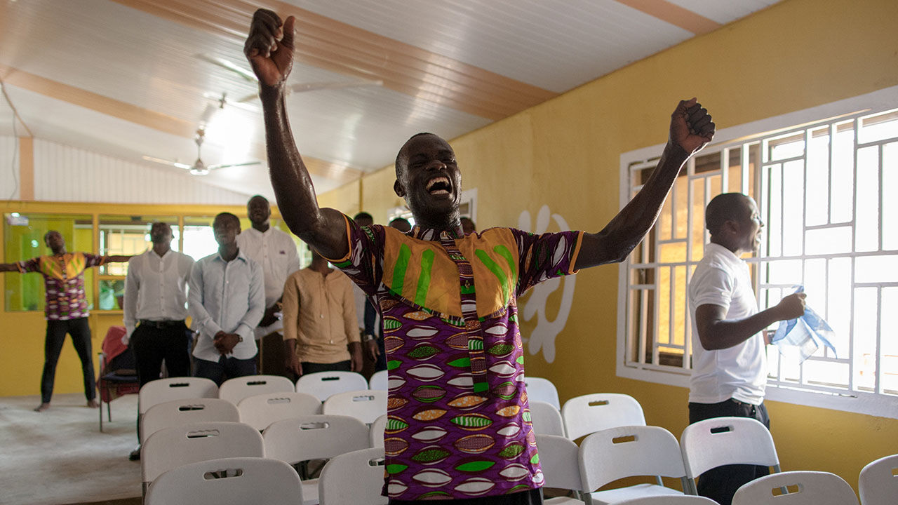 Prayer session at Power Breakers International Ministries in Accra, Ghana