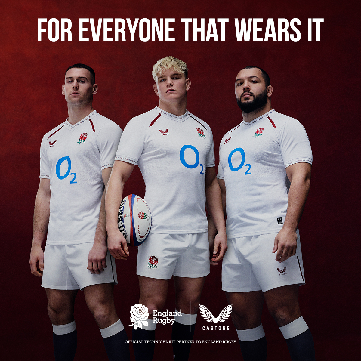 3 england rugby men's players wearing the new white home kit