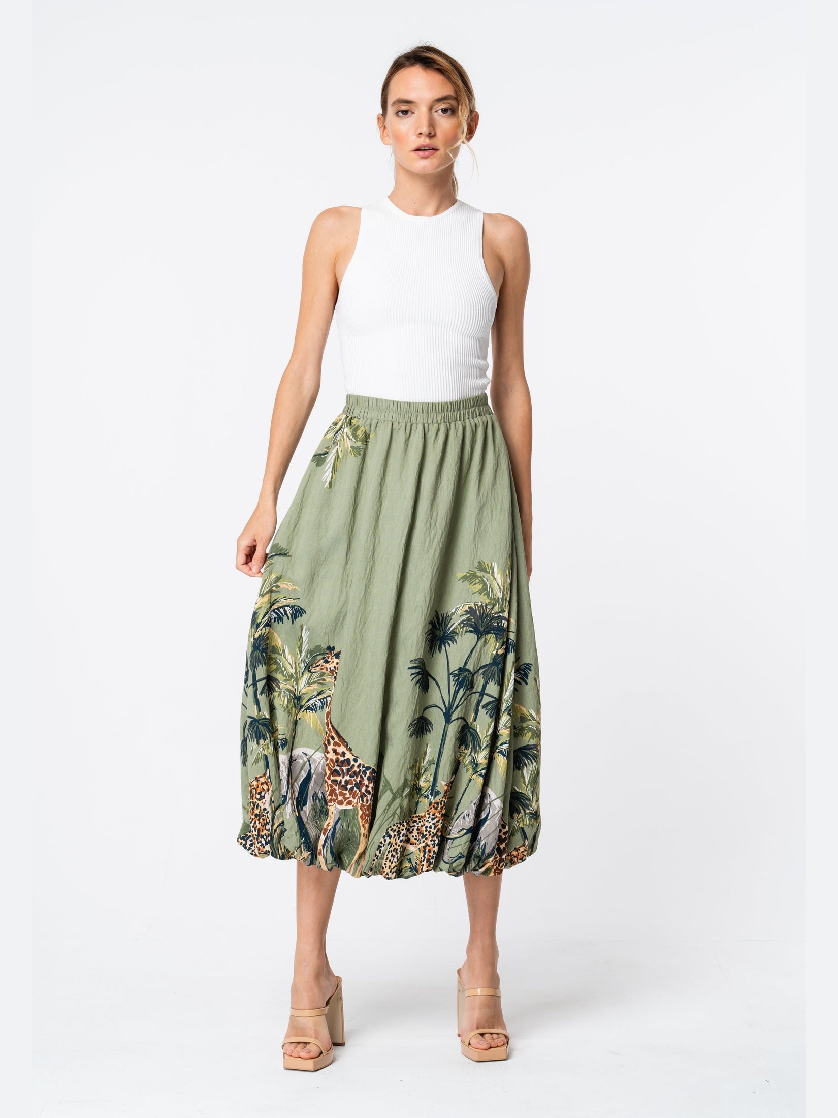 Image of Andrey Safari Print Bubble Midi Skirt