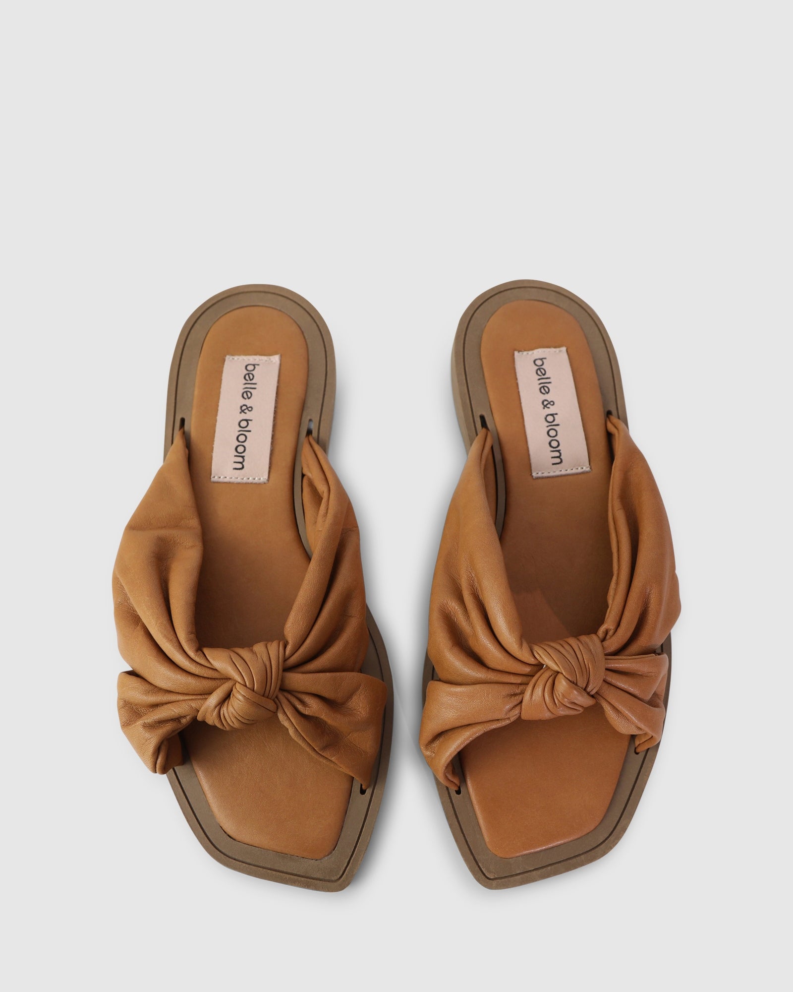 Image of You & I Knot Detail Leather Slides - Caramel