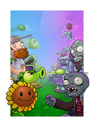 Art for Plants vs Zombies: Replanted featuring a player character and plants facing off against a horde of zombies.