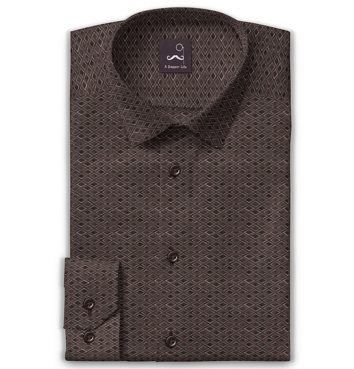 Image of Pure Cotton - Semi-Spread Collar - Long Sleeve - Espresso Frame