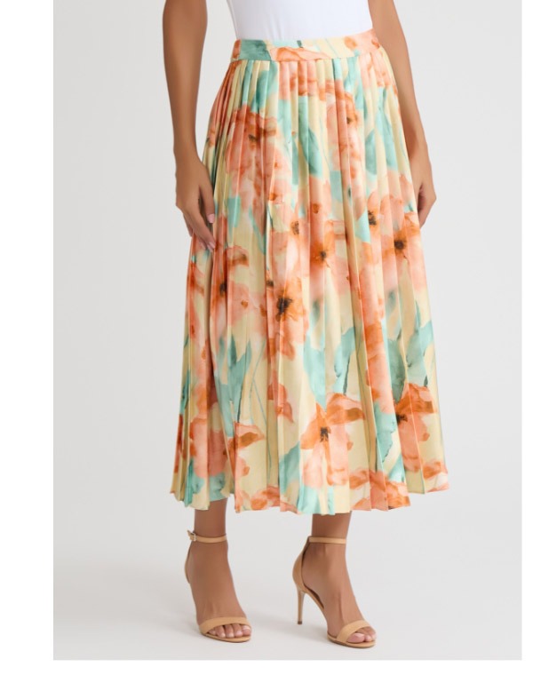 Floral Pleated Crepe de Chine Maxi Skirt