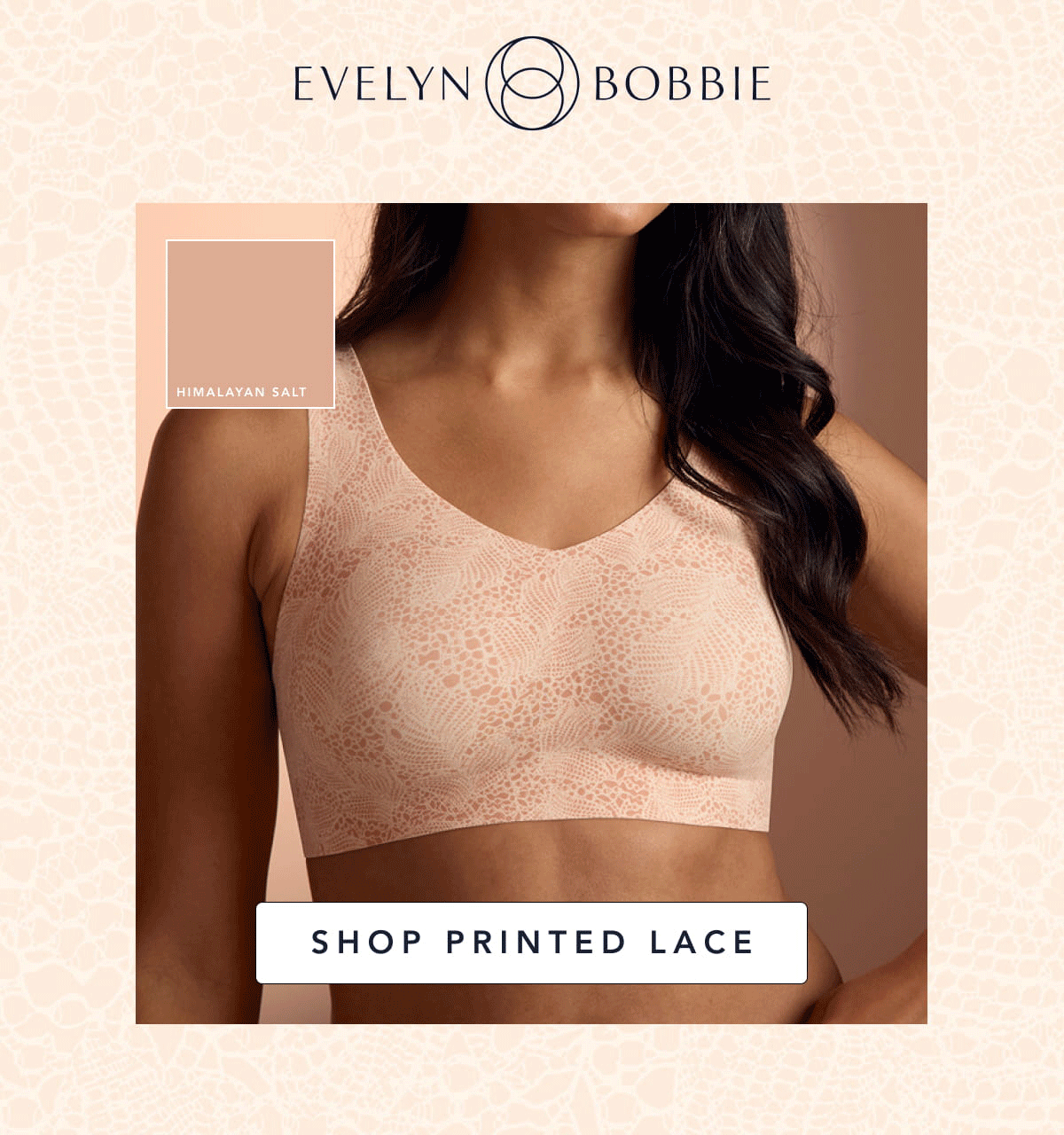 GIF of Defy Bra in Himalayan Salt, Moonstone, Amethyst Printed Lace