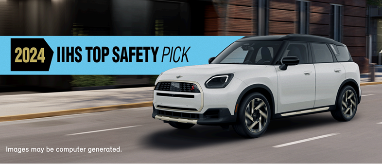 A MINI Countryman with a '2024 IIHS Top Safety Pick' banner