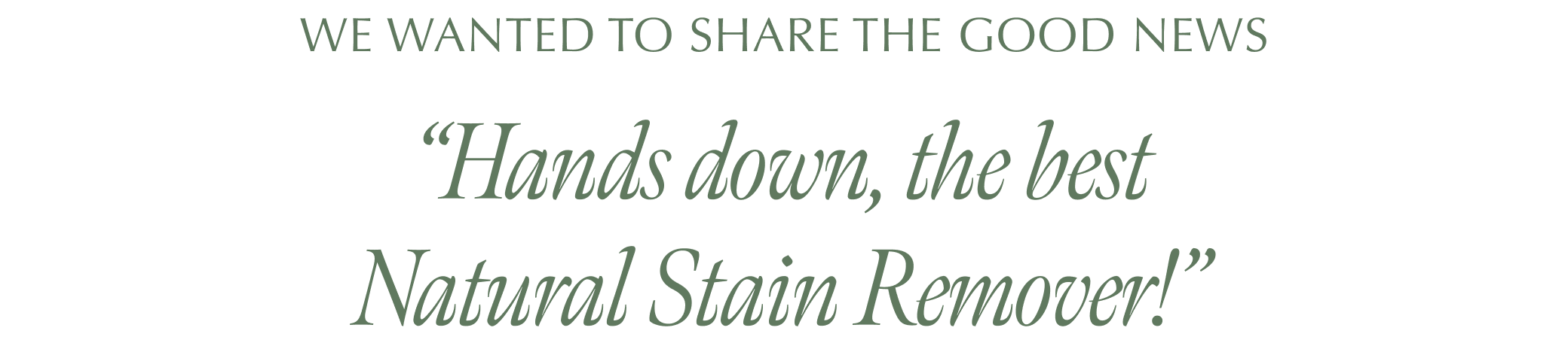 We Wanted to share the good news “Hands down, the best Natural Stain Remover!”
