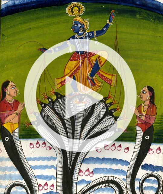 Painting of Hindu god Krishna with Naga.