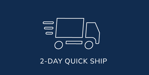 Icon of fast-moving truck with '2-Day Quick Ship'.