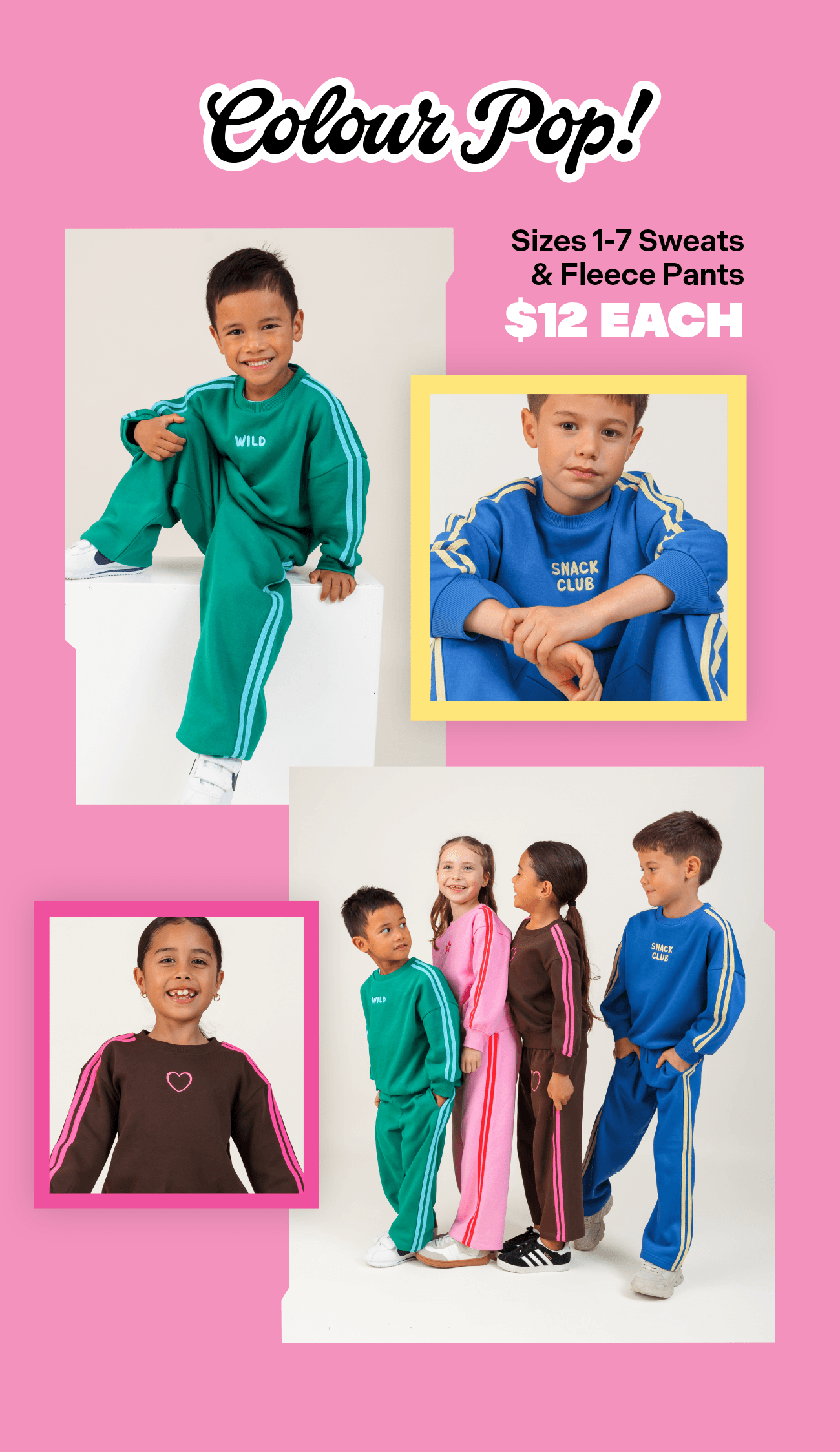 Kids Size 1-7 Fleece Sweats & Pants