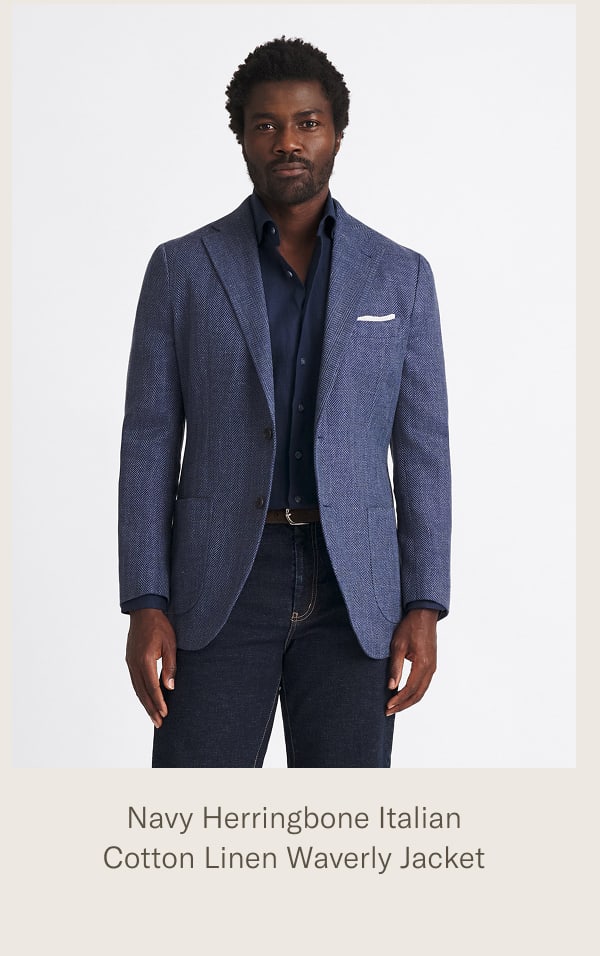 NavyHerringbone Italian Cotton Linen Waverly Jacket