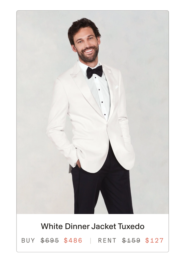 White Dinner Jacket Tuxedo Rent $127.20  Buy $486.50
