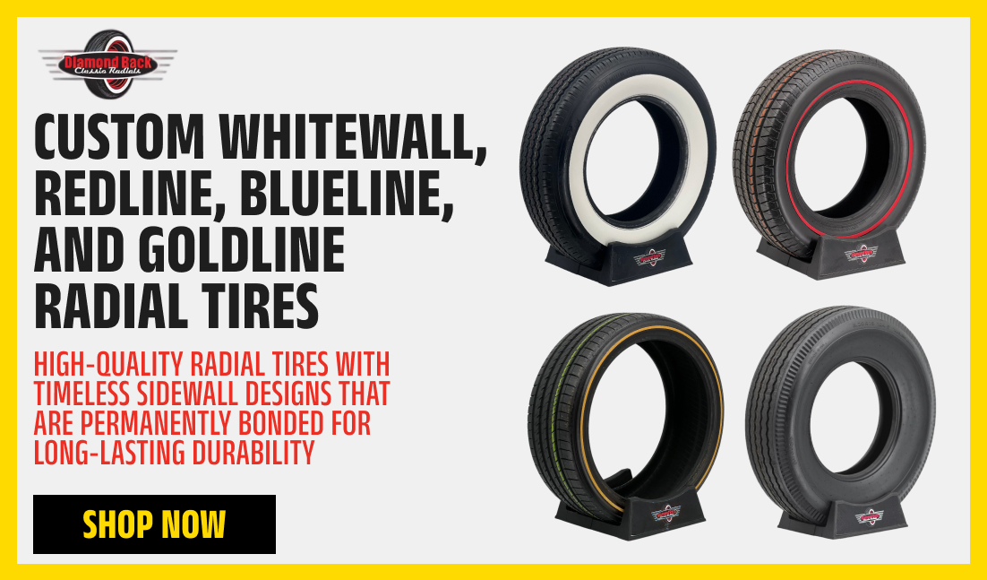 custom whitewall, redline, blueline, and goldline radial tires