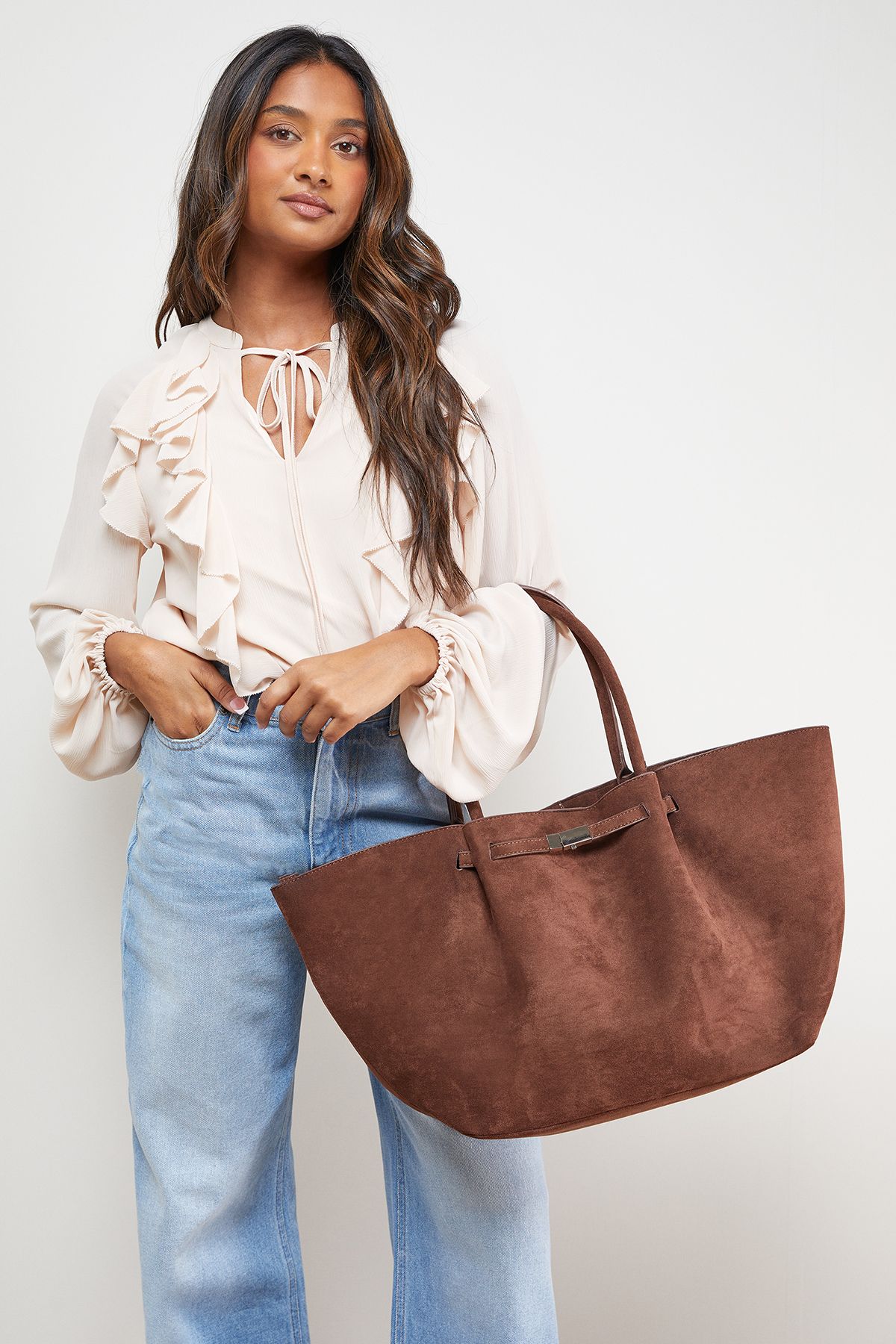 Topic Faux Suede Top Handle Tote Bag