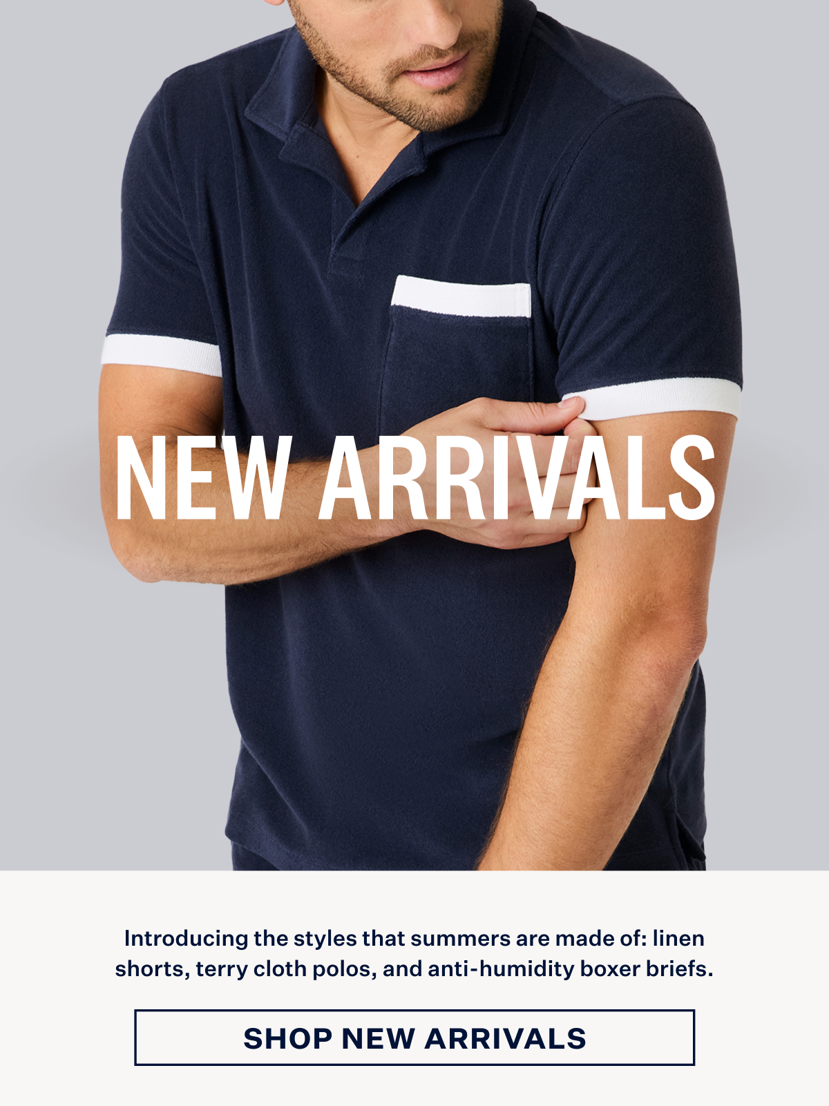 New Arrivals featuring Terry Cloth Johnny Collar Polo in Night Sky
