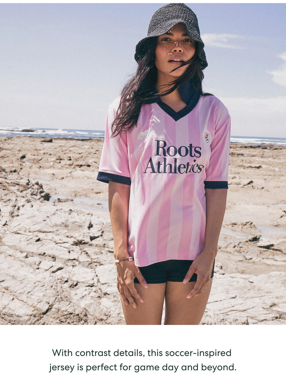 With contrast details, this soccer-inspired jersey is perfect for game day and beyond.