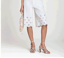 Eyelet Embroidered Stretch Denim Bermuda Shorts