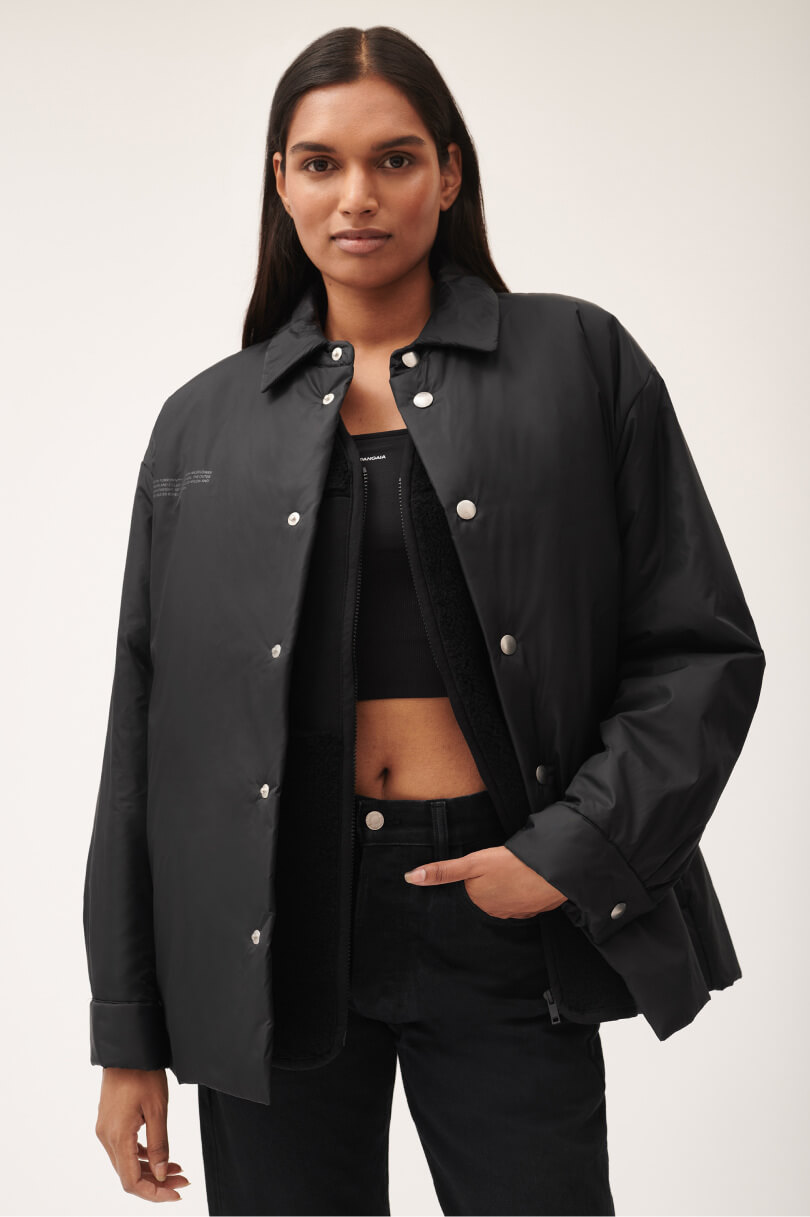 Flower-Warmth Padded Overshirt—Black
