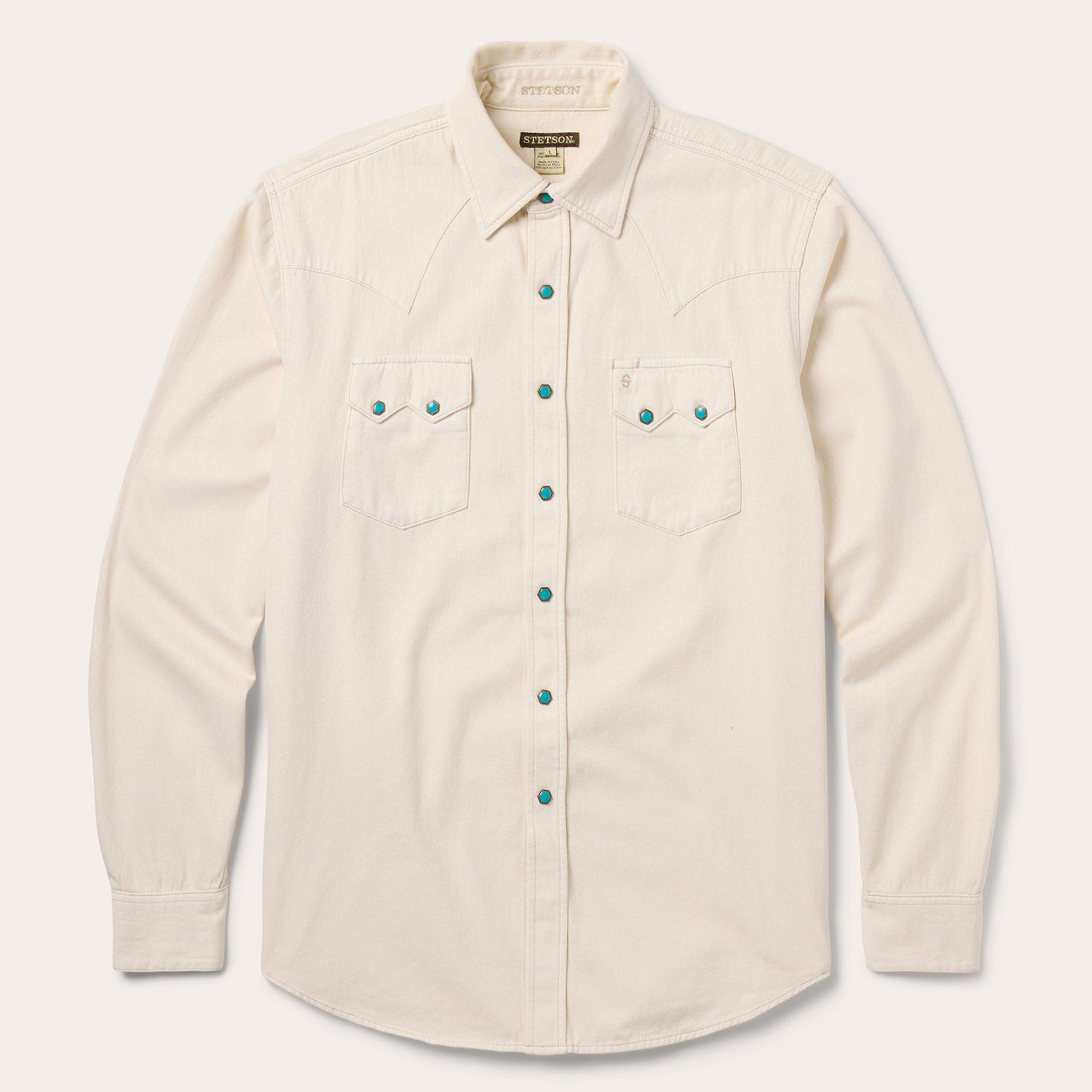 Turquoise Snap Western Denim Shirt