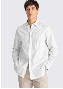 Relaxed Taupe Wide Stripe Oxford Shirt