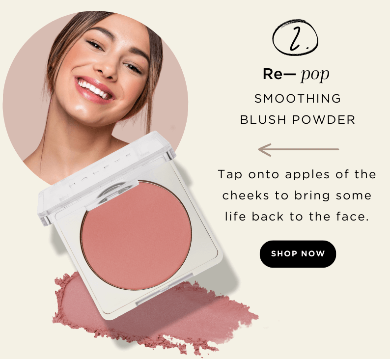 Tap Re-pop Smoothing Blush Powder onto apples of the cheeks to bring some life back to the face.