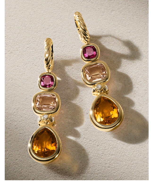 DY Mercer® Statement Stone Drop Earrings18K Yellow Gold with Citrine, Morganite, Pink Tourmalines and Diamonds, 52mm