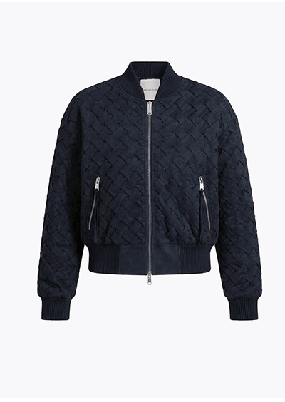 Faux Suede Woven Bomber Jacket